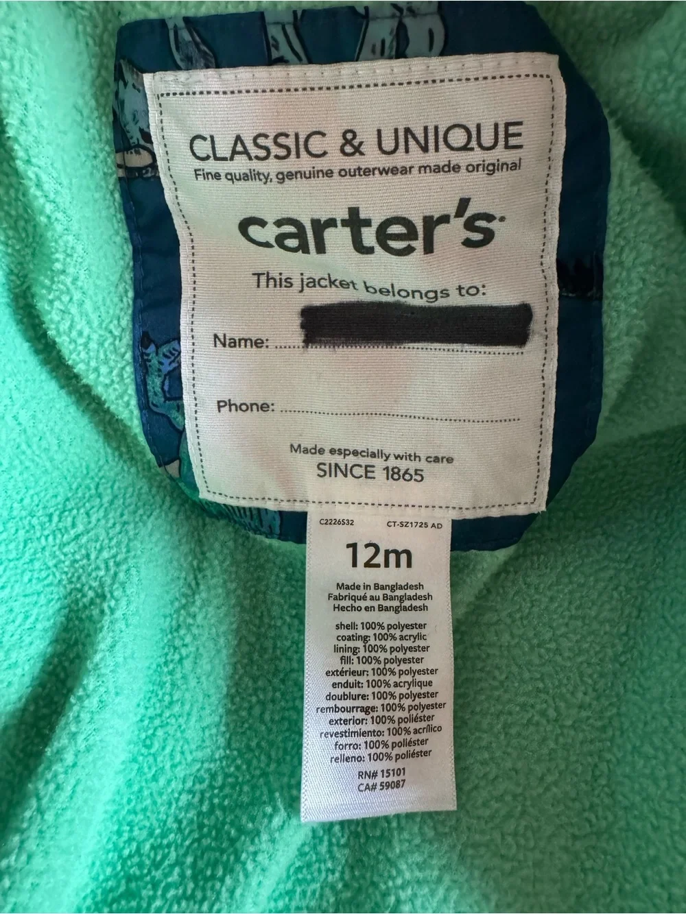 Carter’s Dinosaur Hooded Puffer Jacket & Snow Bib Set 12M Winter Snowsuit